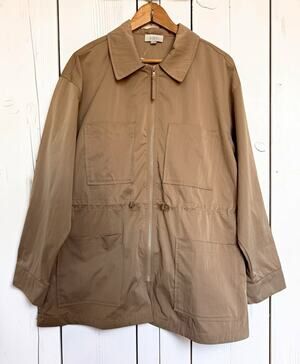 NWT LOFT Outlet Women's Beige Long Full Zip Utility Jacket Size L Safari Casual
